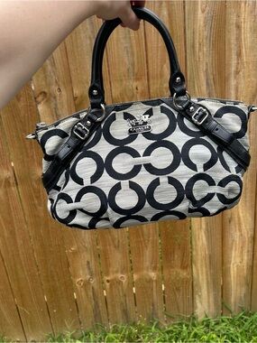 Coach Black and Cream Ring-Print Satchel